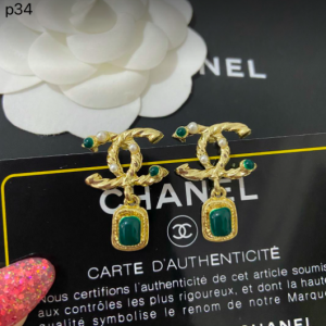 Emerald Green and Gold Branded Earrings